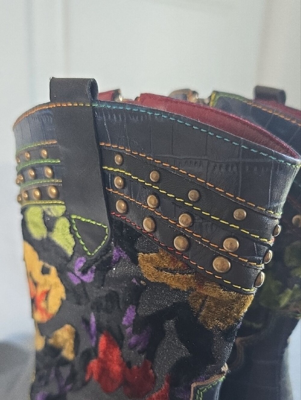 L'Artiste Black Leather Heeled Ankle Boots with Multicolor Flowers Size EU 41 - Picture 13 of 16
